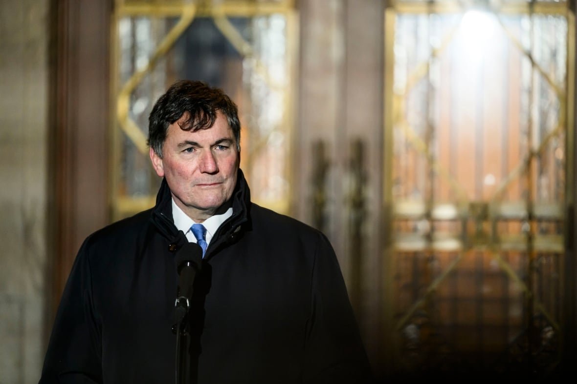 Dominic LeBlanc, Minister of Finance, Public Safety and Intergovernmental Affairs, participates in a news conference after a swearing in ceremony at Rideau Hall in Ottawa, on Monday, Dec. 16, 2024.