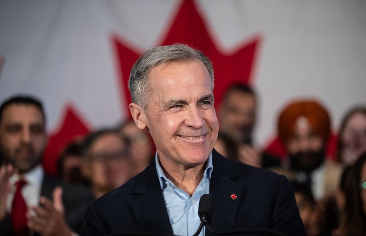 Mark Carney smiles during his Liberal leader campaign launch in Edmonton, on Thursday January 16, 2025.