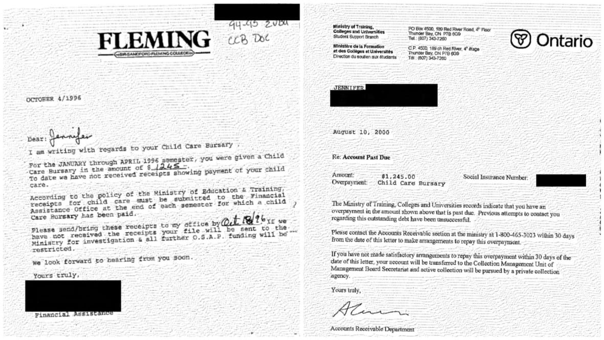 jennifer-craft-letters A copy of two letters — one bearing the letterhead of a collection agency, the other of an Ontario ministry.