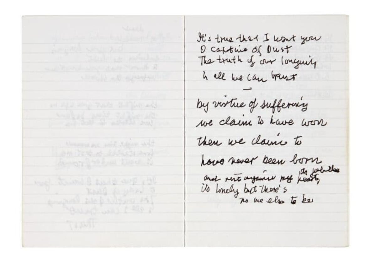 leonard-cohen-composition-book An open notebook is shown.