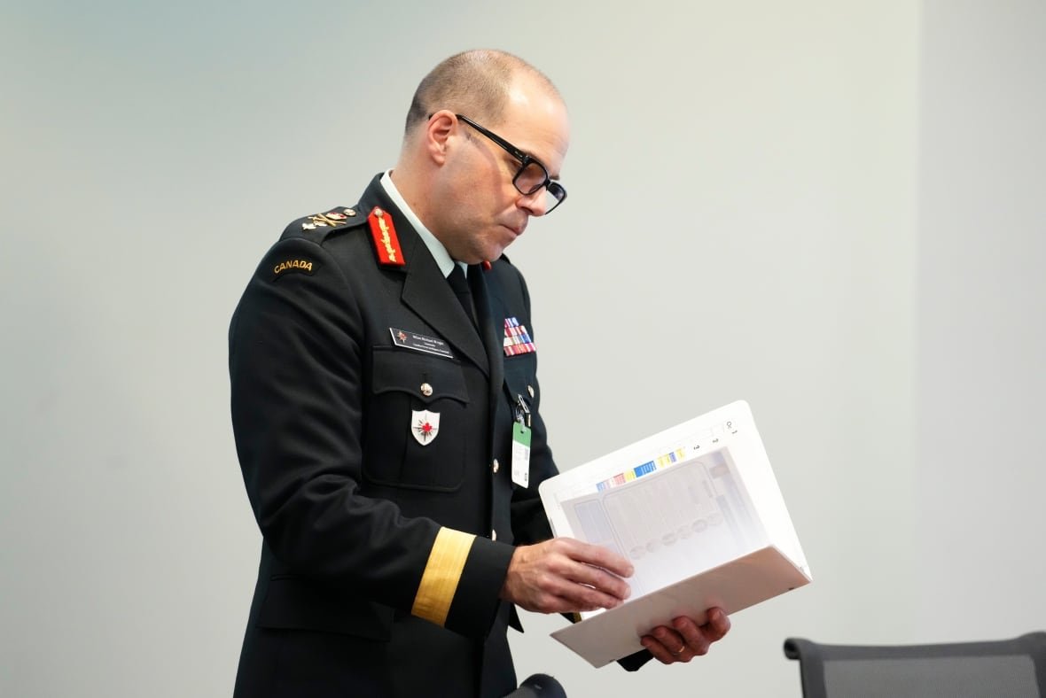 Major-General Michael Wright, Commander Canadian Forces Intelligence Command and Chief of Defence Intelligence, appears before the House of Commons standing committee on National Defence in Ottawa on Tuesday, Oct. 18, 2022.