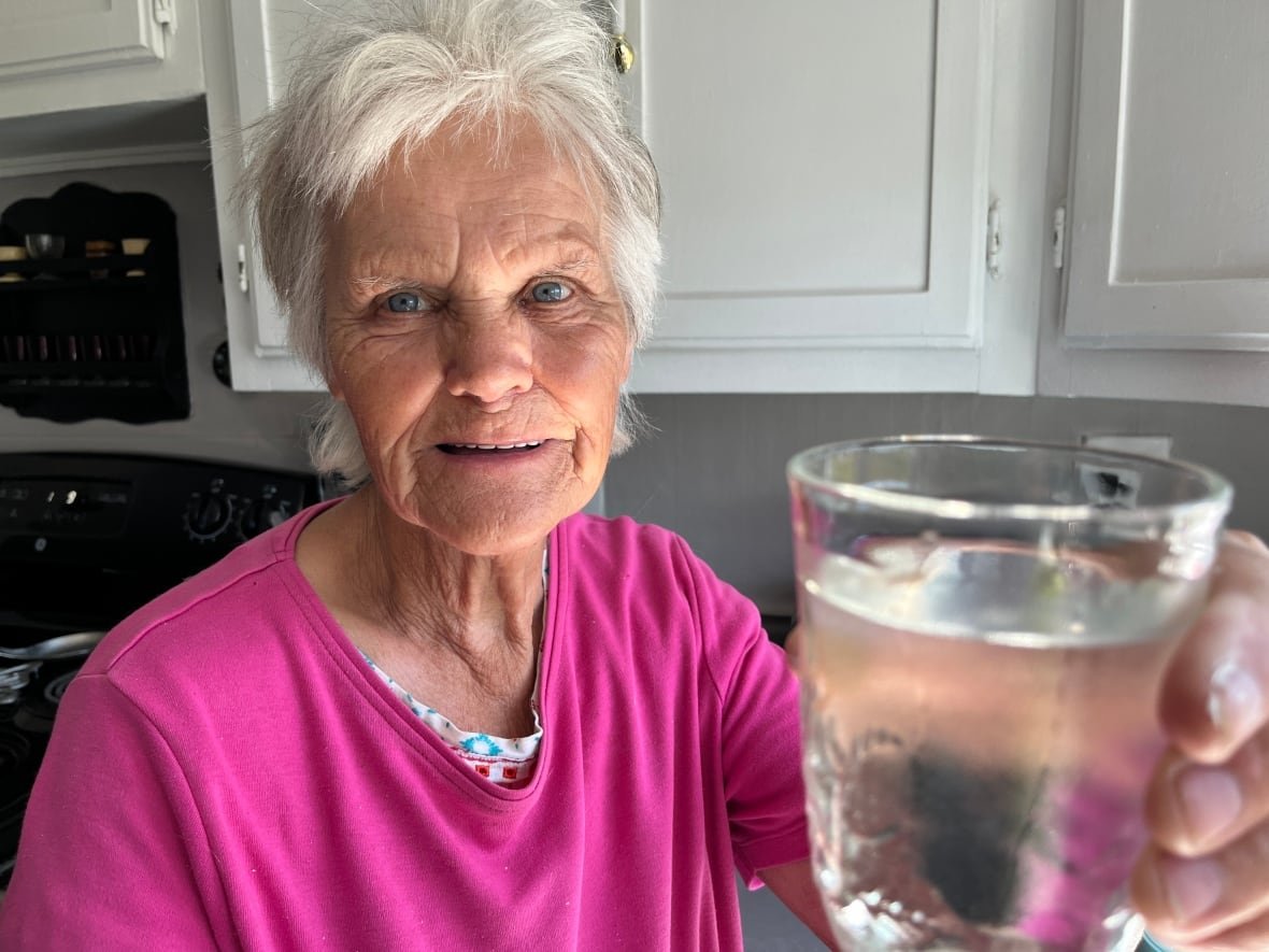 wabana-linda-spencer a woman holds up a glass of water