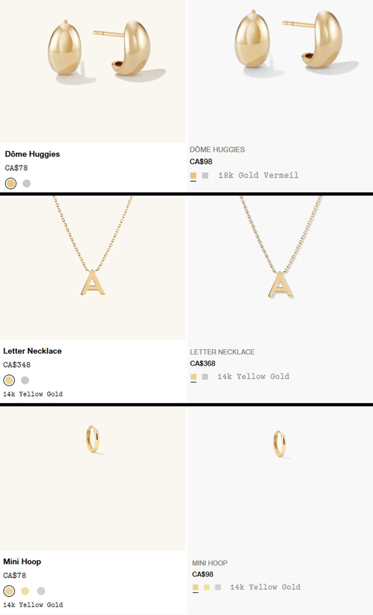 A comparison of jewelry prices before and after gold surge