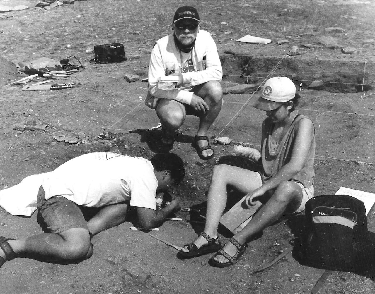 Historical photo of researchers at an archaeological dig near Lake Baikal in Russia